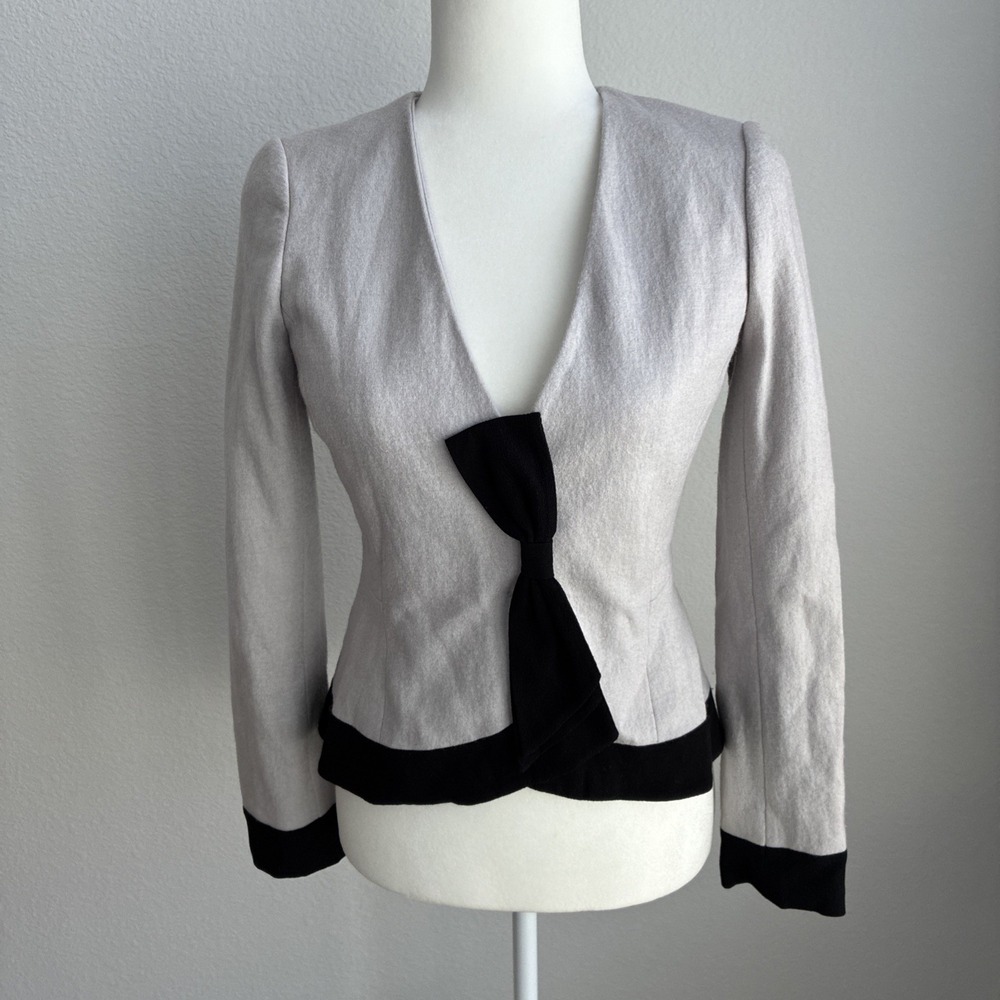 Elevenses Anthropologie Blazer Jacket Bow Tie Front Feminine Wool Blend Size 2